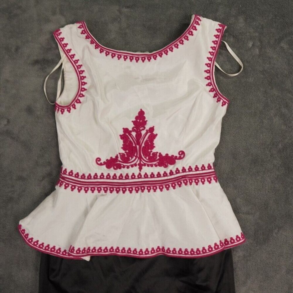 Pearl Georgina Chapman Dress Womens 2 White Black Mini Sleeveless Peplum Asian - Picture 3 of 12